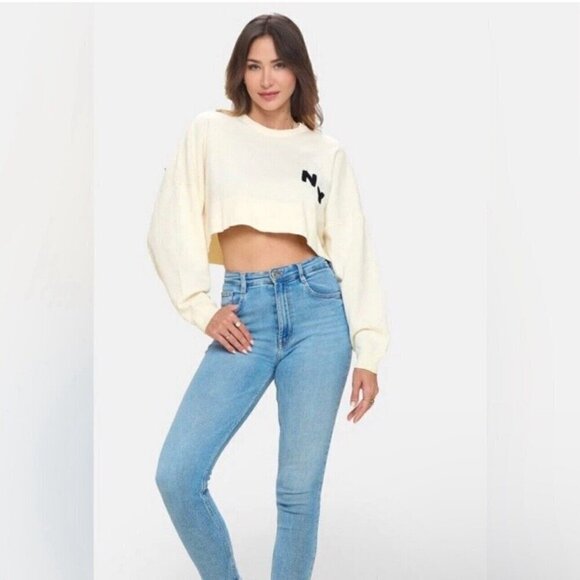 Spirit Jersey Women's L Large Crop Knit Sweater New York Applique Long Sleeves - Picture 2 of 9